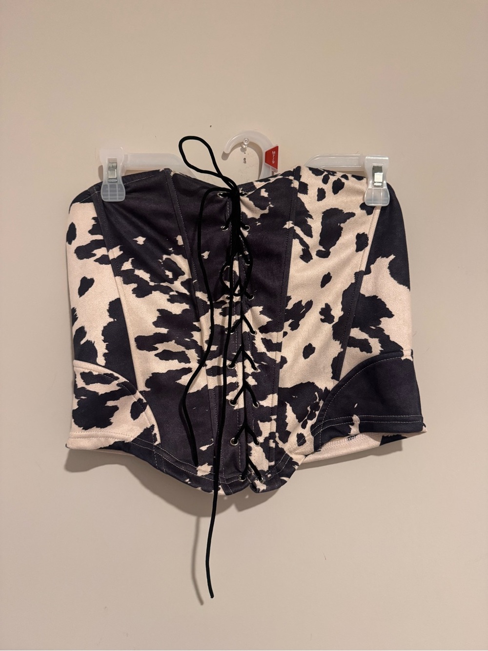 Black & White Cow Print Lace-Up Women’s Tube Top